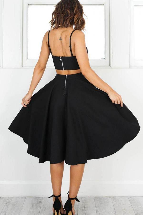 Vestidos de fiesta cortos negros de dos piezas sencillos, vestidos de bienvenida PD110
