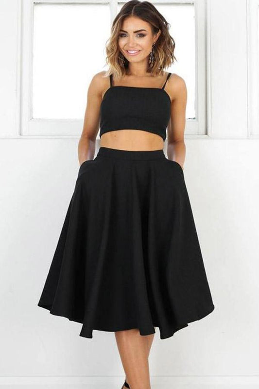 Vestidos de fiesta cortos negros de dos piezas sencillos, vestidos de bienvenida PD110