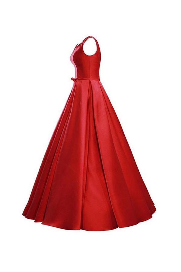 Vestido de dama de honor rojo sencillo con escote en V, lazo y cordones BD028