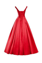 Vestido de dama de honor rojo sencillo con escote en V, lazo y cordones BD028