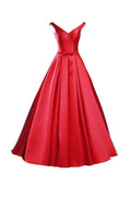 Vestido de dama de honor rojo sencillo con escote en V, lazo y cordones BD028