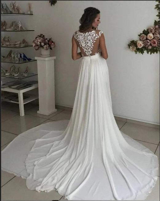Schlichtes Brautkleid mit Spitze | Chiffon Sommerbrautkleider