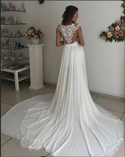 Schlichtes Brautkleid mit Spitze | Chiffon Sommerbrautkleider