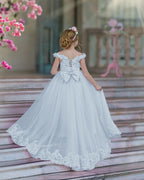 Vestido de fiesta/princesa de encaje con cola larga, color rosa, para cumpleaños