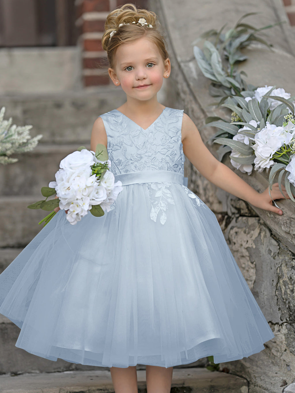 Sleeveless Lace Tulle Knee Length Flower Girl Dress
