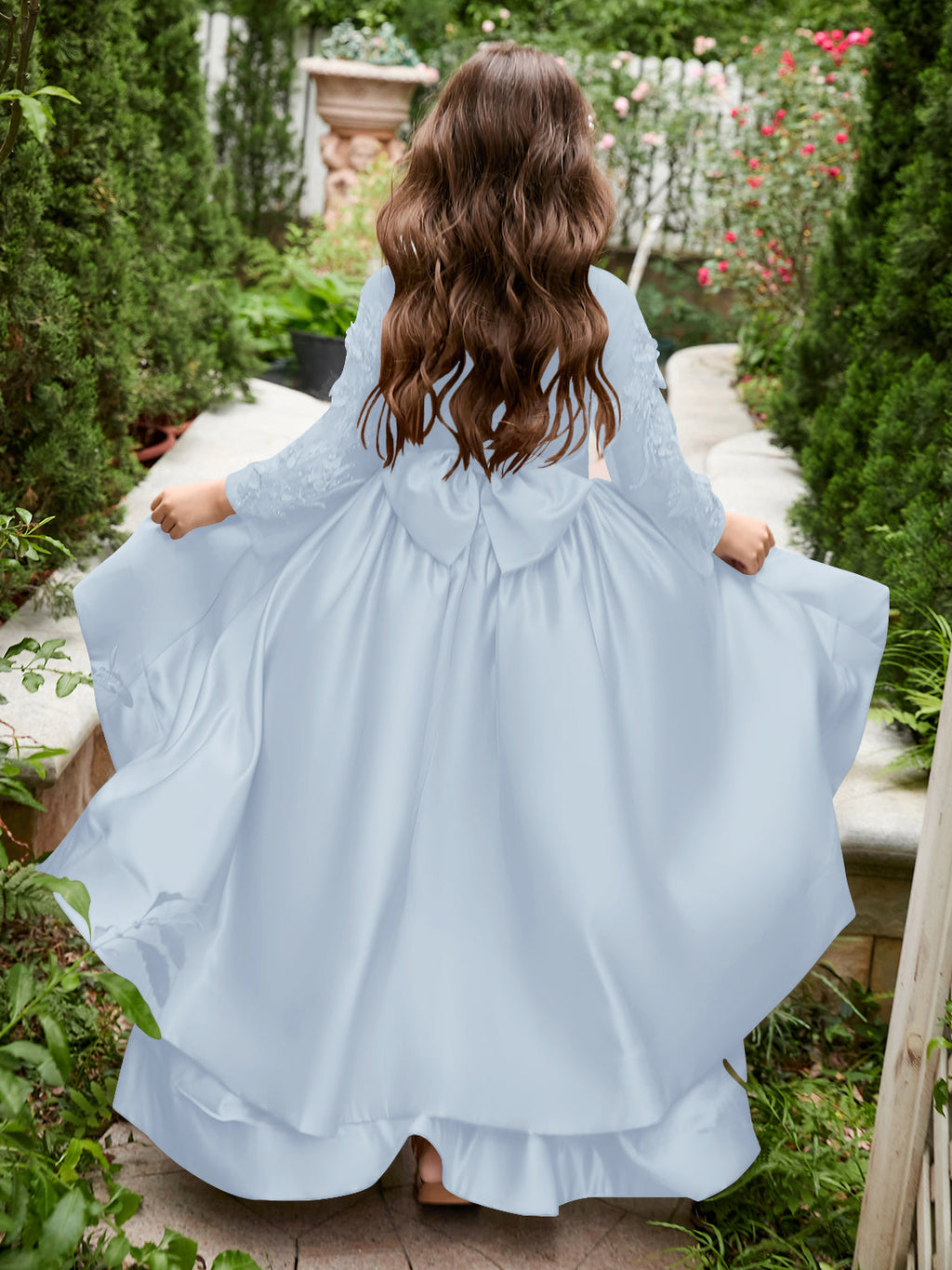 Vestido de niña de las flores asimétrico de satén con corte A