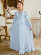 Bodenlanges Chiffon-Kleid in A-Linie und Elfenbein für die Erstkommunion 