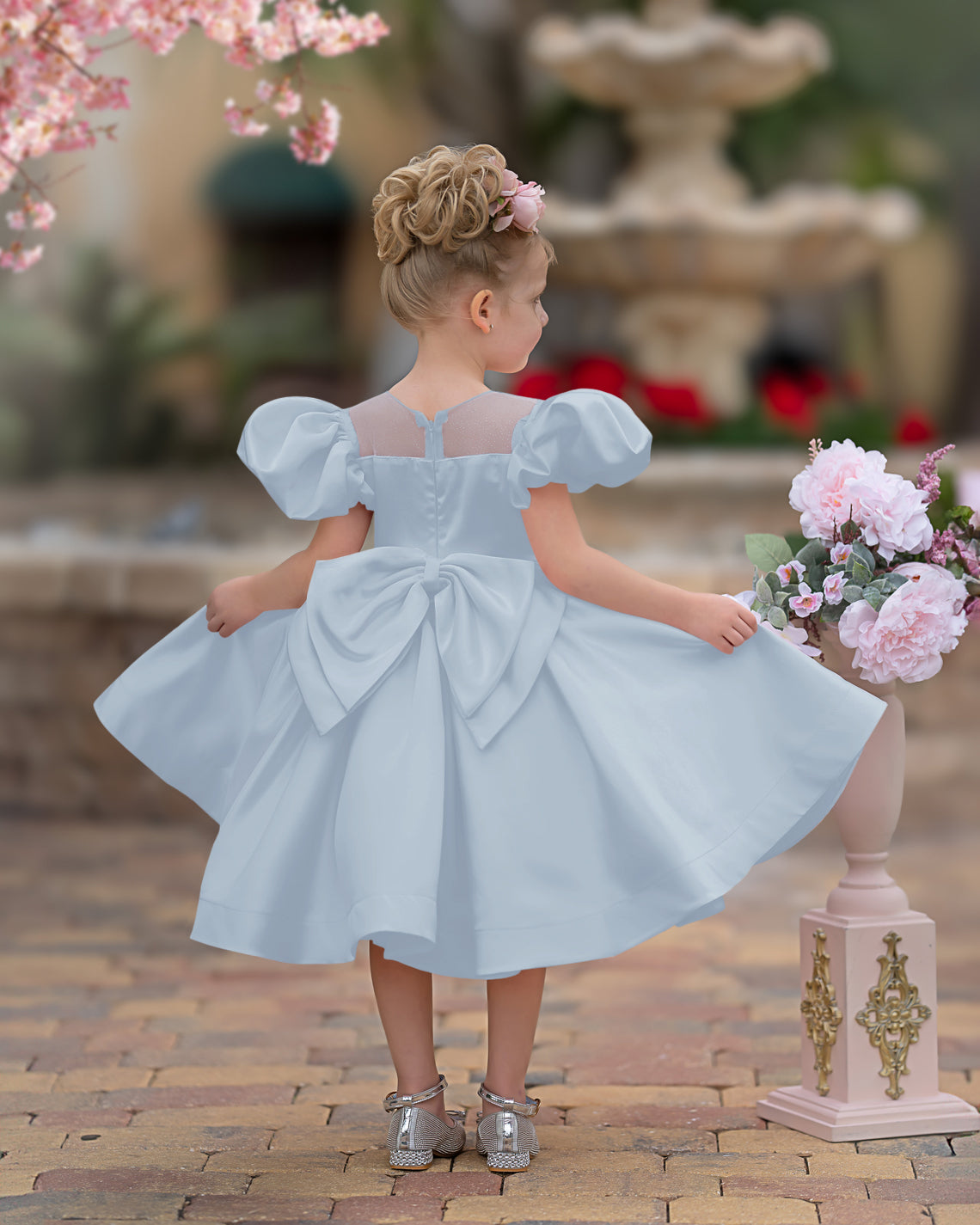 Duchesse-Linie/Princess-Linie Satin Knielang Blumenmädchenkleid 
