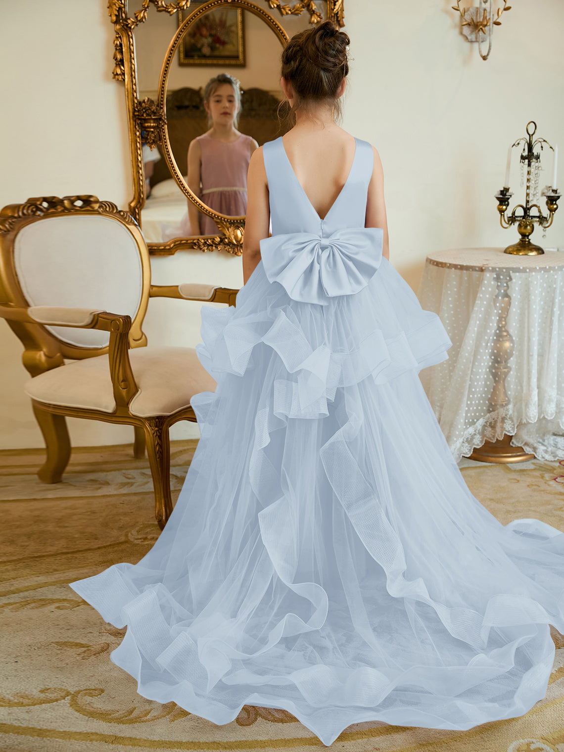 Duchesse-Linie/Princess-Linie Satin Tüll Bodenlang Blumenmädchenkleid 