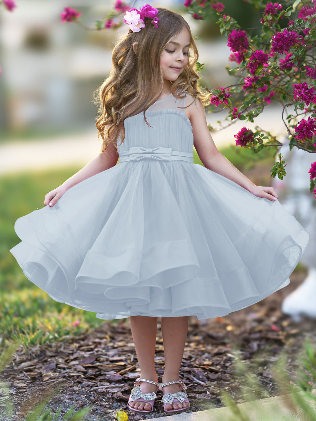 Vestido de fiesta/princesa de tul hasta la rodilla para niña de las flores