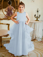 Duchesse-Linie/Princess-Linie Satin Tüll Bodenlang Blumenmädchenkleid 