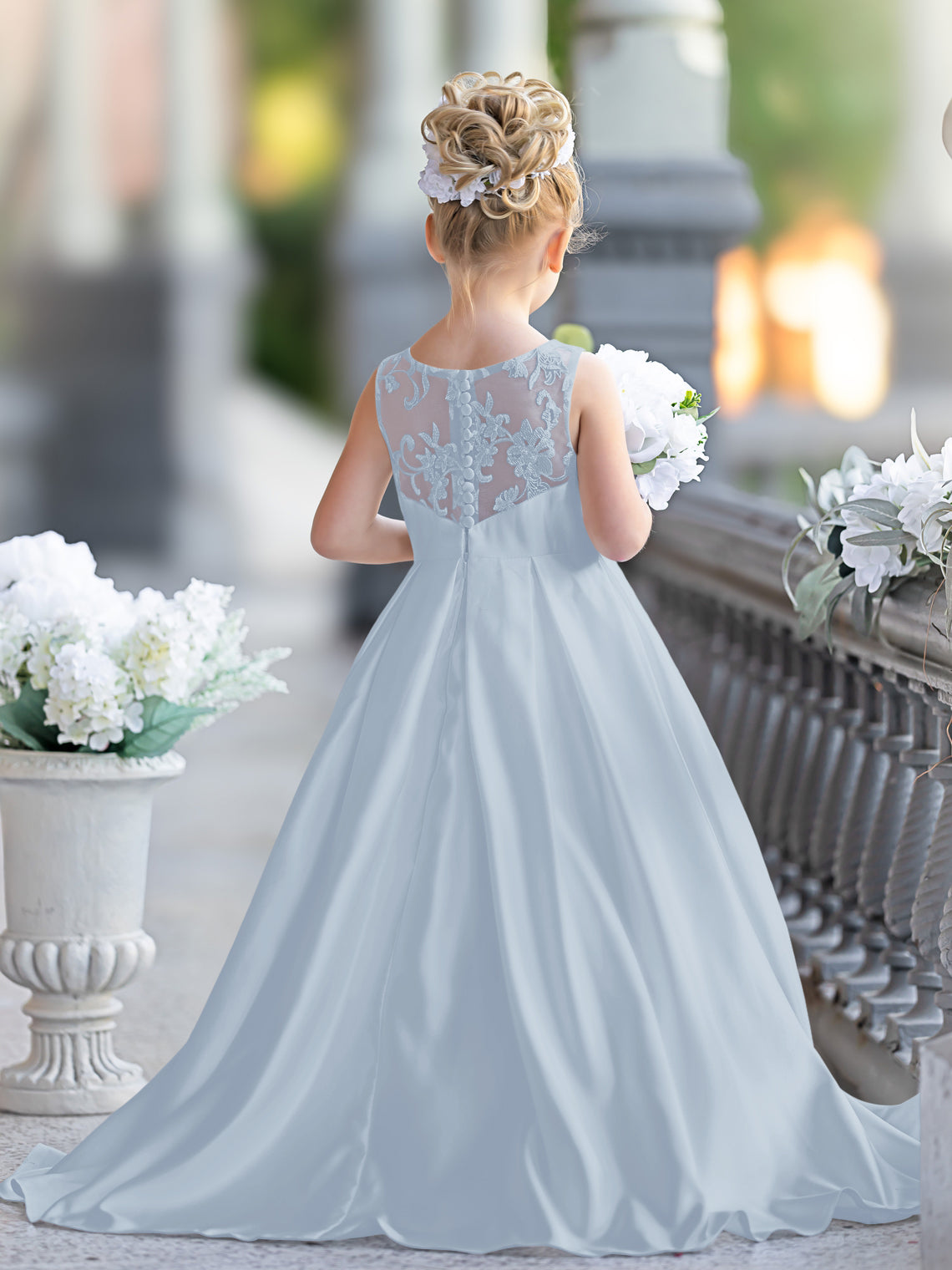 A-Linie Spitze Satin Bodenlang Erstkommunionkleid für Blumenmädchen 