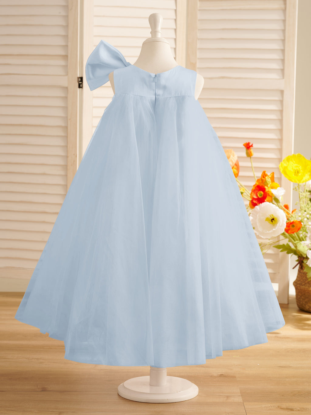 Vestido de tul con lazo grande y corte A hasta la rodilla para niña pequeña