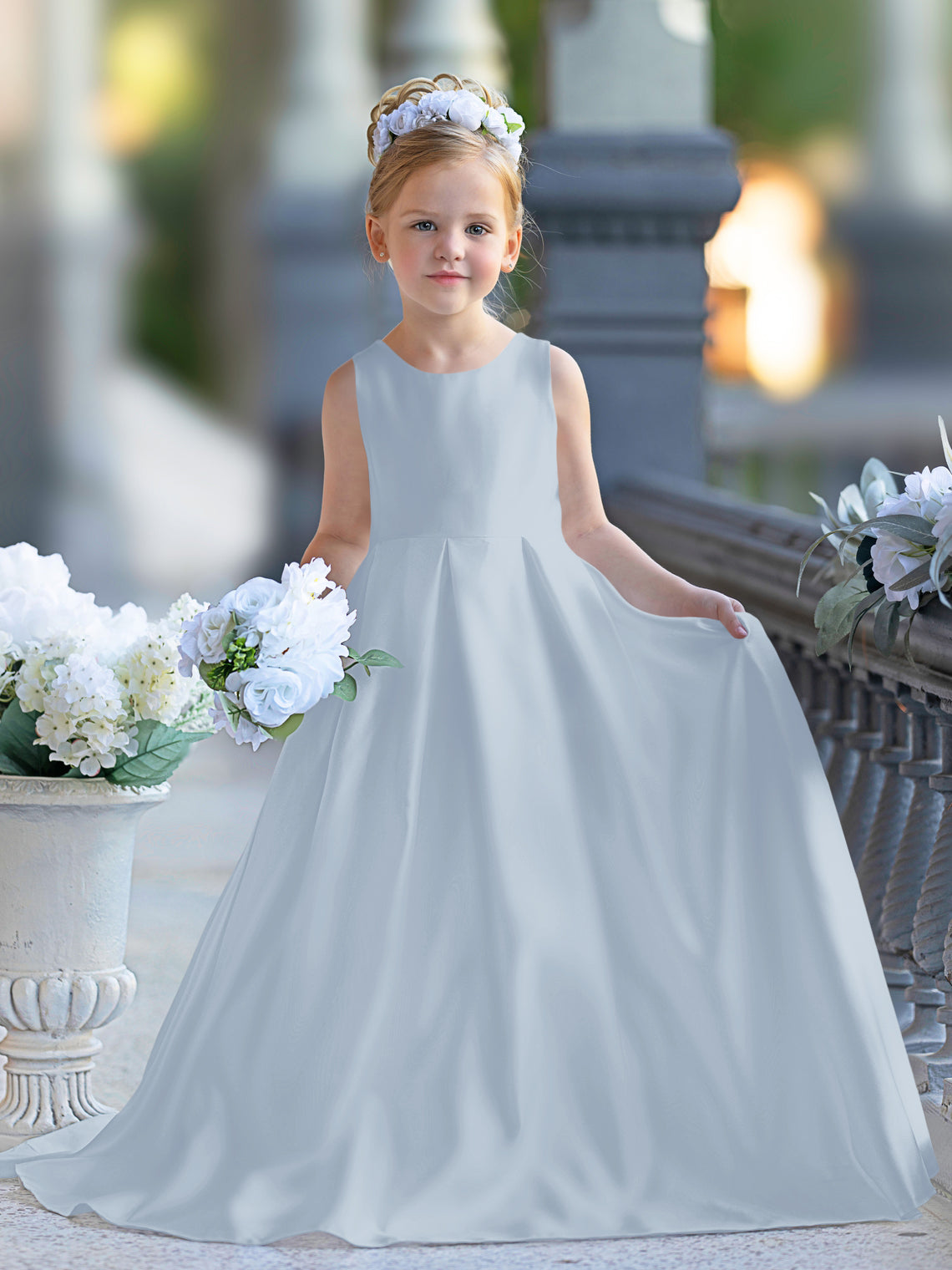 A-Linie Spitze Satin Bodenlang Erstkommunionkleid für Blumenmädchen 