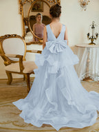Duchesse-Linie/Princess-Linie Satin Tüll Bodenlang Blumenmädchenkleid 