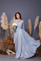 Glitter Puffy Sleeve Prom Dresses for Women Long with Slit Evening Formal Party Gown SYP01