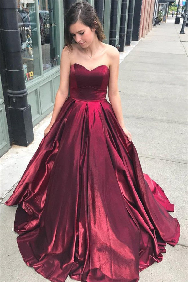 Vestido de fiesta elegante, largo, corte A, escote corazón, sin mangas, color burdeos
