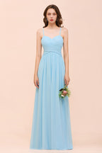 Vestido de dama de honor azul cielo sin mangas, estilo Aline, sencillo, para dama de honor