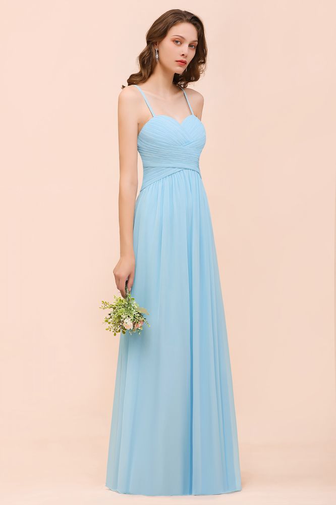 Vestido de dama de honor azul cielo sin mangas, estilo Aline, sencillo, para dama de honor
