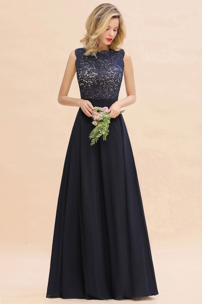Vestido de noche largo sin mangas, corte A, con apliques de encaje, largo hasta el suelo, para dama de honor, vestido formal para fiesta