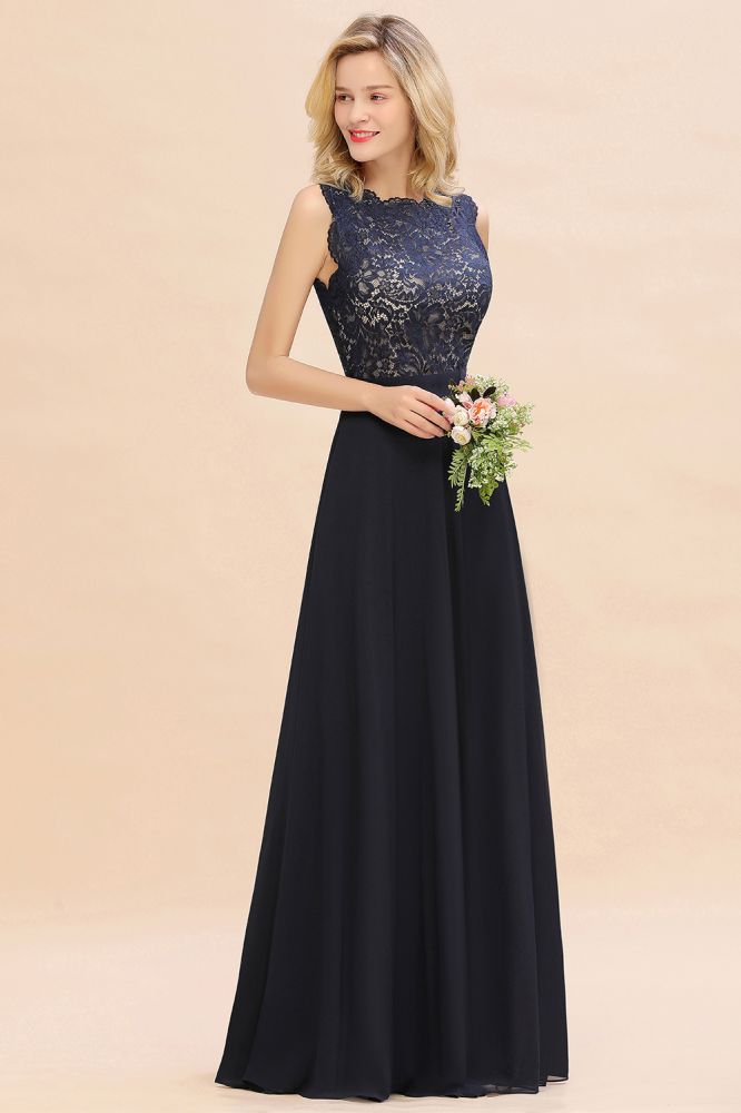 Vestido de noche largo sin mangas, corte A, con apliques de encaje, largo hasta el suelo, para dama de honor, vestido formal para fiesta