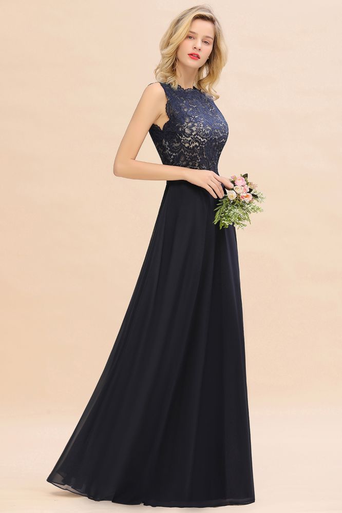 Vestido de noche largo sin mangas, corte A, con apliques de encaje, largo hasta el suelo, para dama de honor, vestido formal para fiesta