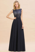 Vestido de noche largo sin mangas, corte A, con apliques de encaje, largo hasta el suelo, para dama de honor, vestido formal para fiesta