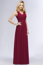 Vestido de dama de honor de gasa con volantes, escote en V, sin mangas, largo hasta el suelo, vestido de fiesta
