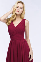Vestido de dama de honor de gasa con volantes, escote en V, sin mangas, largo hasta el suelo, vestido de fiesta