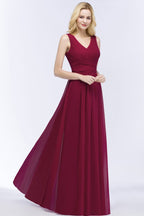Vestido de dama de honor de gasa con volantes, escote en V, sin mangas, largo hasta el suelo, vestido de fiesta