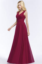 Vestido de dama de honor de gasa con volantes, escote en V, sin mangas, largo hasta el suelo, vestido de fiesta