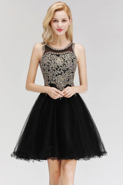 Ärmelloses Aline-Cocktailpartykleid mit funkelnden Perlen