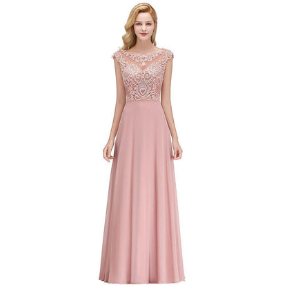 Ärmelloses Aline-Abend-Maxikleid mit Perlenbesatz, Rundhalsausschnitt, Partykleid, bodenlang