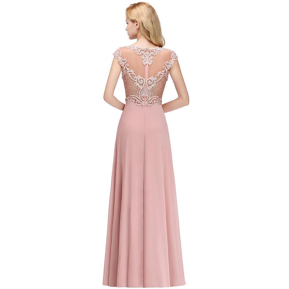 Sleeveless Aline Evening Maxi Dress Beading Crew Neck Party Dress Floor Length