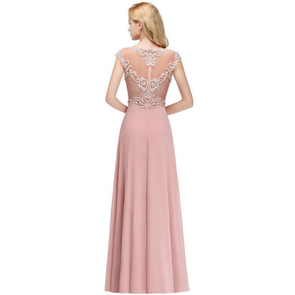 Ärmelloses Aline-Abend-Maxikleid mit Perlenbesatz, Rundhalsausschnitt, Partykleid, bodenlang