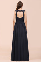 Ärmelloses schwarzes A-Linien-Abend-Maxikleid aus Chiffon, Brautjungfernkleid, formelles Kleid
