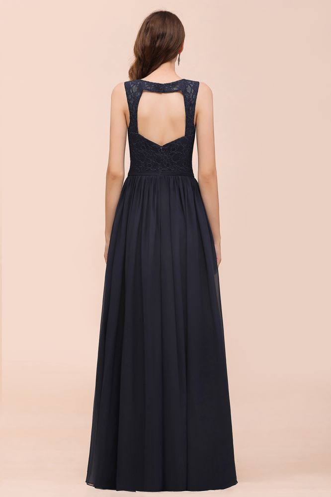 Vestido largo de noche negro sin mangas de gasa con corte en A para dama de honor, vestido formal