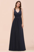 Ärmelloses schwarzes A-Linien-Abend-Maxikleid aus Chiffon, Brautjungfernkleid, formelles Kleid