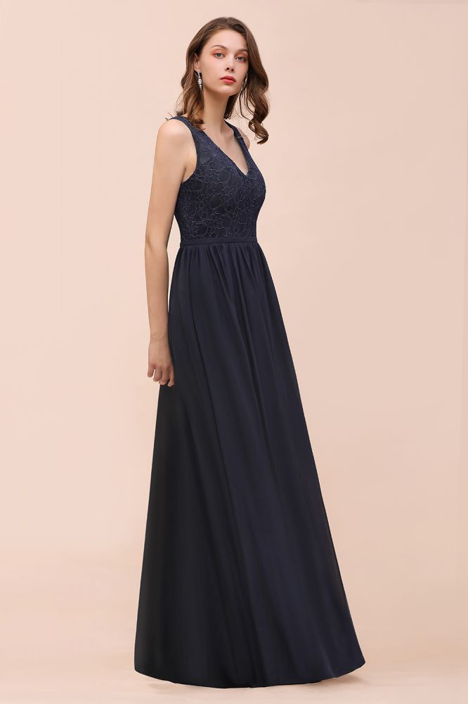 Ärmelloses schwarzes A-Linien-Abend-Maxikleid aus Chiffon, Brautjungfernkleid, formelles Kleid