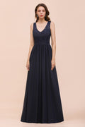 Ärmelloses schwarzes A-Linien-Abend-Maxikleid aus Chiffon, Brautjungfernkleid, formelles Kleid