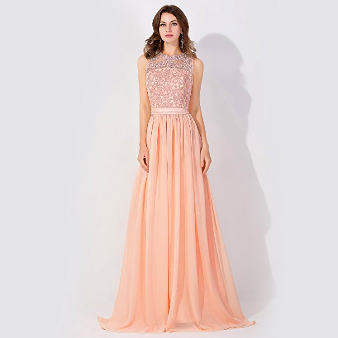 Ärmelloses Chiffon Abendkleid mit Perlenbesatz, Rundhalsausschnitt, A-Linie, Brautjungfernkleid