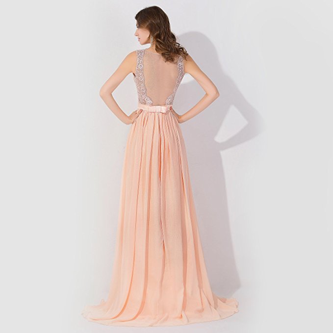 Vestido de fiesta de noche de gasa sin mangas con cuentas y cuello redondo, vestido de dama de honor de línea A