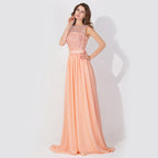 Vestido de fiesta de noche de gasa sin mangas con cuentas y cuello redondo, vestido de dama de honor de línea A