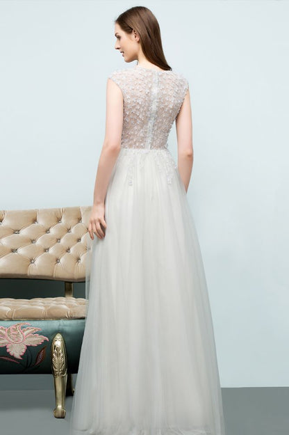 Ärmelloses langes A-Linien-Ballkleid mit Schlitz und Applikationen aus Tüll