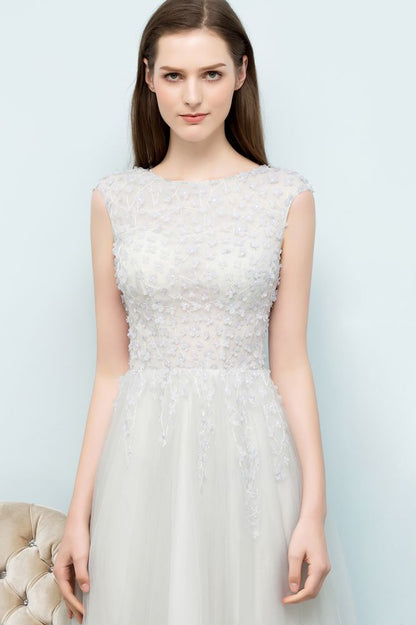 Ärmelloses langes A-Linien-Ballkleid mit Schlitz und Applikationen aus Tüll