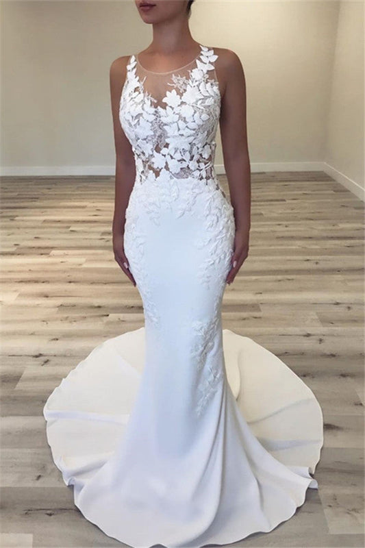 Ärmelloses Brautkleid aus transparentem Tüll im Meerjungfrauenstil, wunderschöne Kleider für Hochzeiten
