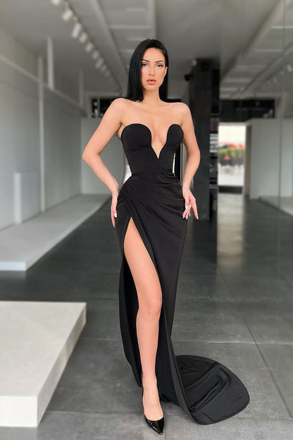 Ärmelloses, herzförmiges, sexy Ballkleid mit Schleppe und Schlitz vorne