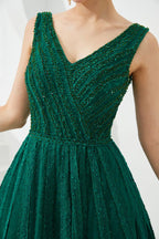 Vestido de noche sin mangas con escote en V y corte en A, vestido de fiesta sin espalda
