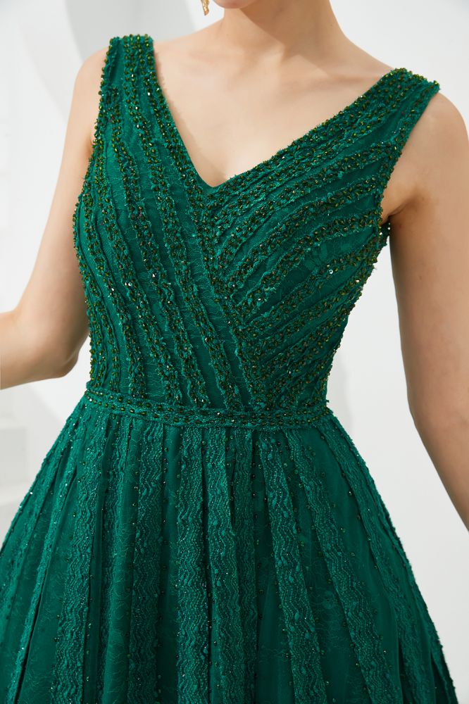 Vestido de noche sin mangas con escote en V y corte en A, vestido de fiesta sin espalda