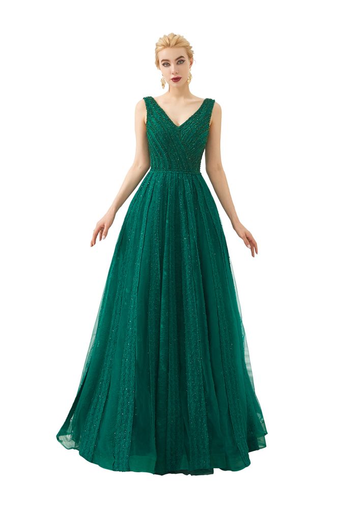 Vestido de noche sin mangas con escote en V y corte en A, vestido de fiesta sin espalda